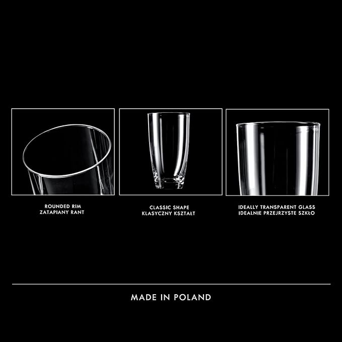 Krosno Tall Water Drinking Glasses, Set of 6, 16.9 oz Mixology Collection, Ideal for Everyday Use, Drinking Glasses, Lead-Free and Safe, Dishwasher Safe, Made in Europe