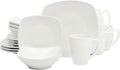 Gibson Home Zen Buffet White Porcelain Dinnerware Set for 4, Square Plates Bowls and Mugs, Chip and Scratch Resistant, Dishwasher and Microwave Safe, 16 Piece