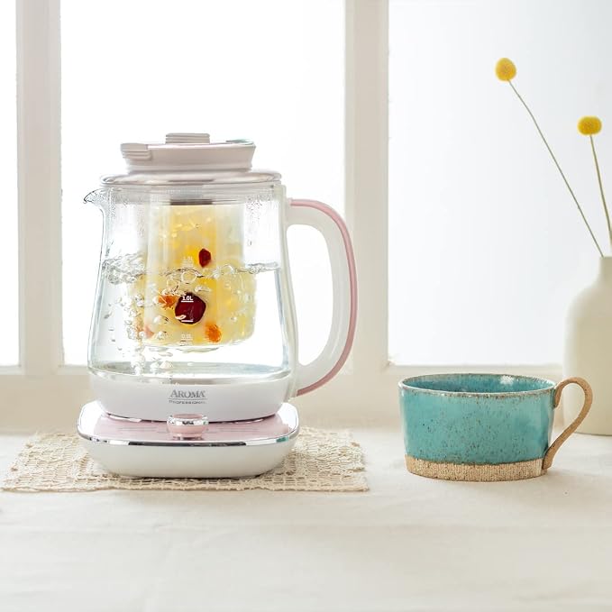 AROMA® Professional 1.5L / 6-Cup Glass Digital Electric Tea Maker, Automatic Keep Warm Mode, 16 Different Heat Setting Options, Spill-Free Pouring Spout (AWK-701)