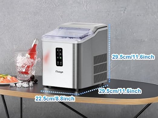 Countertop Ice Maker Machine, 26.5 lbs in 24Hrs, Electric ice Maker and Compact ice Machine with Ice Scoop and Basket, 2 Sizes of Bullet Ice for Home/Kitchen/Office