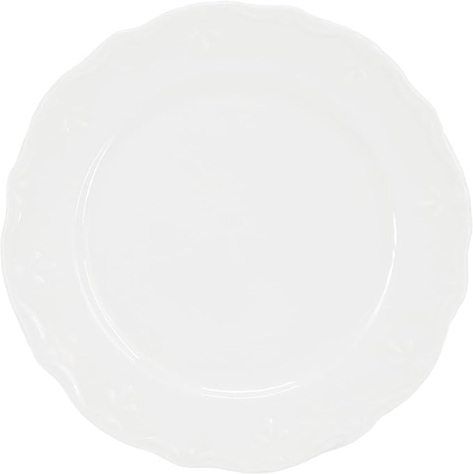 Elama Henryi 6 Piece Embossed Rim Detail Porcelain White 8.75 Inch Salad Plate Set, Tableware Set, Serveware (6 Pc Salad Plate)