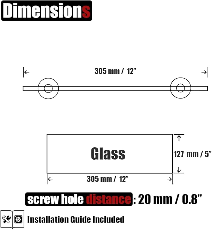 JQK Bathroom Glass Shelf, Tempered Glass Shower Storage 12 by 5 inches, 304 Stainless Steel Champagne Bronze Wall Mount, TGS101L12-CB