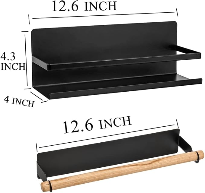 Magnetic Spice Rack Magnetic Paper Towel Holder for Refrigerator Fridge Organizer for Kitchen, Space Saver Container for Kitchen/Apartment, Drill Free, Black