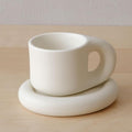 WENSHUO Chubby Funny Coffee Mug, Novelty Cute Cup and Saucer, Matte Crème, 9 oz (Matte Crème)