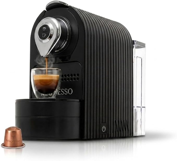 Mixpresso Black Espresso Coffee Machine – Compact 1400W Single Serve Coffee Maker Compatible with Nespresso OriginalLine Capsules, One-Touch Operation, 19-Bar Italian Pump, 27oz Water Tank