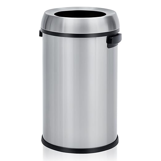 Garvee 17 gal/65 L Trash Can, Fingerprint-Proof Stainless Steel Open Top Garbage Can, Heavy Duty Commercial Round Trash Bin for Restaurant, Home, Office, Silver