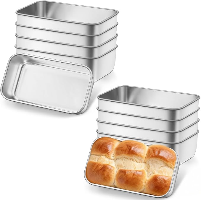 Leonyo 6.3x3.5IN Stainless Steel Mini Loaf Pans for Baking Bread,10 Pack | Non-Toxic Small Mini Bread Loaf Pans Tins for Homemade Smaller Loaves Meatloaf Banana Brownies, Dishwasher Oven Safe