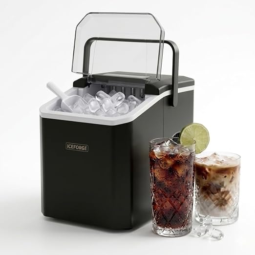 Countertop Ice Maker, Portable Ice Maker Machine, 6-Minute Fast Bullet Ice Maker with Self-Cleaning, Compact Ice Machine with Handle, Basket & Scoop for Kitchen, Home, Office, RV Camping,Black