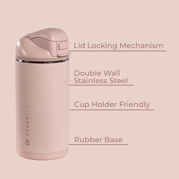 HydroJug Ease2o 14oz Kids Water Bottle with Straw & Chug Lid, Dusty Rose