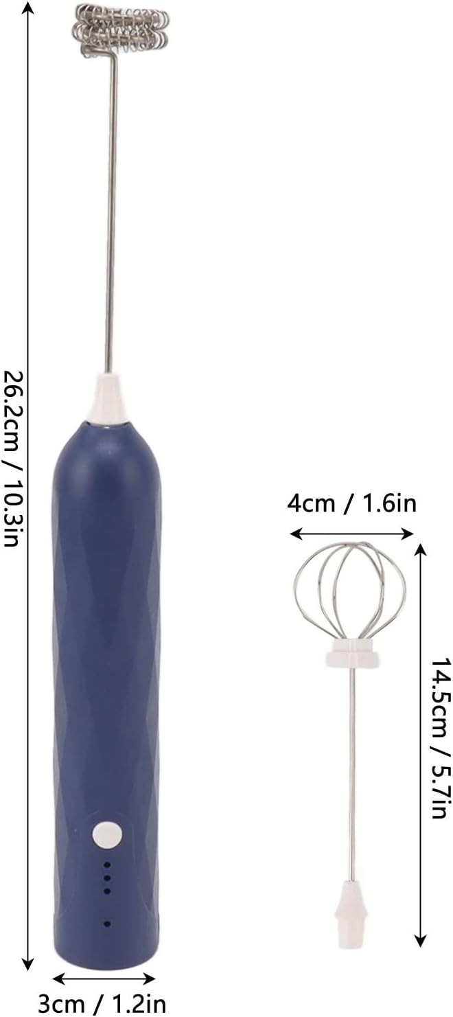 Rechargeable Milk Frother & Egg Beater 3Speed Handheld Electric Whisk with 2 Stainless Steel Heads USB Charging for Coffee Matcha Hot Chocolate (Blue)