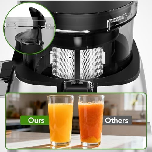 Cold Press Juicer Slow Juicer with Stainless Steel Base, 5.4 Inch Wide Feed Chute, Juicer Machines For Whole Fruits & Vegetables, Slow Masticating Juice Makers