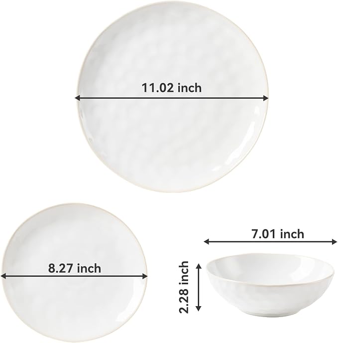Porcelain Dinnerware Set for 4, 12-Piece Plates and Bowls Set for 4, Modern Stoneware Dinnerware Chip and Scratch Resistant, Microwave and Dishwasher Safe (White)