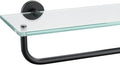 JQK Bathroom Glass Shelf, Shelf with 15 Inch Towel Bar Tempered Glass Shower Storage 16 by 5 inches, 304 Stainless Steel Matte Black Wall Mount, TGS100-PB