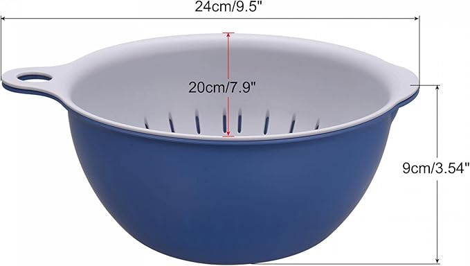 uxcell Kitchen Strainer Colander Bowl Set, Small Double Layer Drain Basin and Basket Suitable for Fruits, Vegetables, Pasta, Berry, Cleaning Washing - Blue