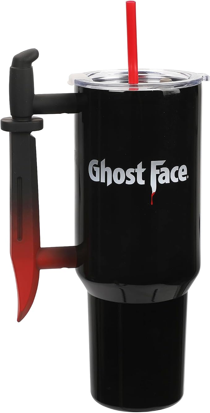 Bioworld Ghostface Text and Logo 40 Oz. Stainless Steel Tumbler With Dagger Handle