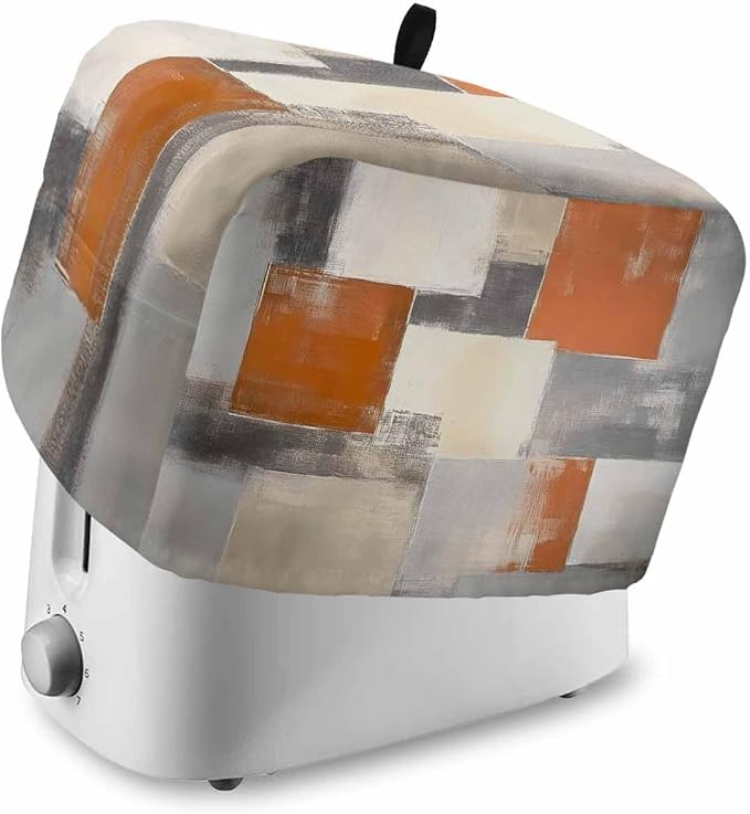 Burnt Orange Grey Toaster Cover 2 Slice, Oil Painting Modern Dustproof Bakeware Oven Protector with Top Hook, Abstract Art Waterproof Small Kitchen Appliance Toasters Dust Cover, 11"x6"x8"