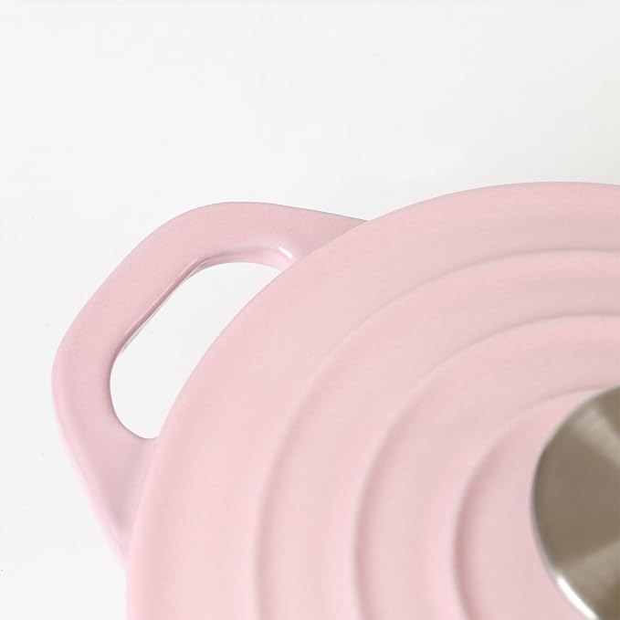 HAWOK Enameled Cast Iron Mini Dutch Oven, Dia5.51”, 23oz, with Bamboo Tray, Set of 2, Pink