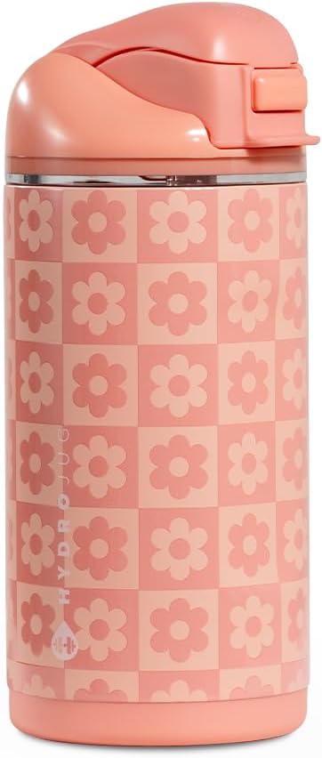HydroJug Ease2o 14oz Kids Water Bottle with Straw & Chug Lid, Daisy Checkers