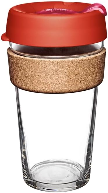 KeepCup Brew Cork, Reusable Glass Tumbler with Natural Cork, Grande Coffee Cup 16oz/454ml - Daybreak