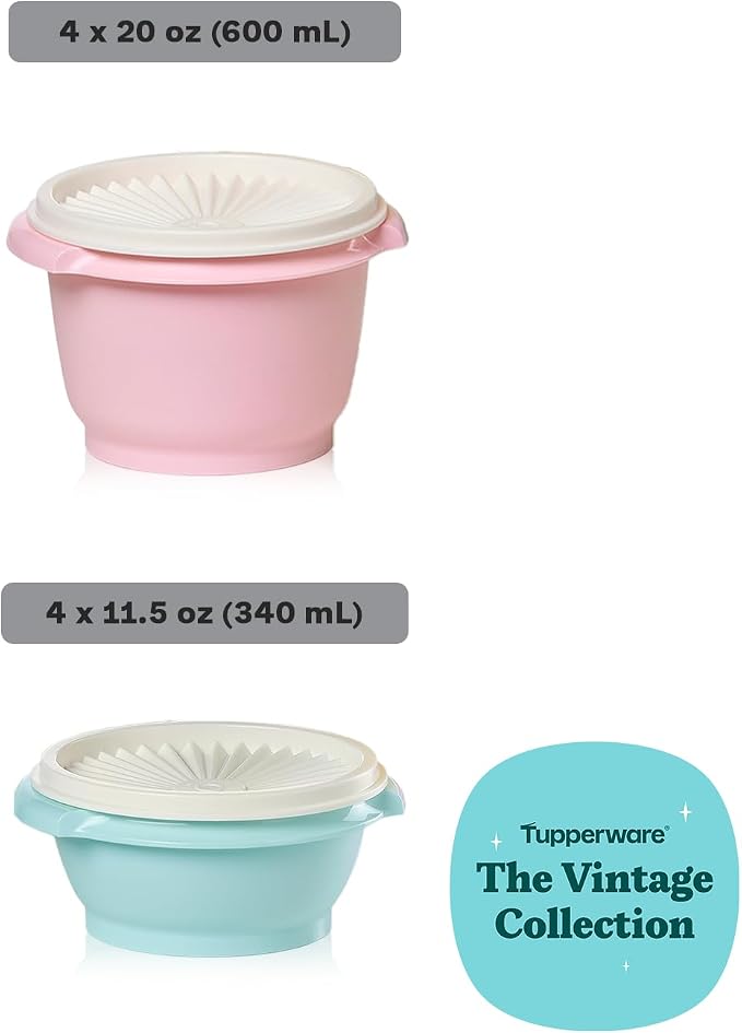 Tupperware Heritage Collection, New 16 Piece Food Storage Container Set in Vintage Colors, Dishwasher Safe and BPA Free (8 containers, 8 lids)