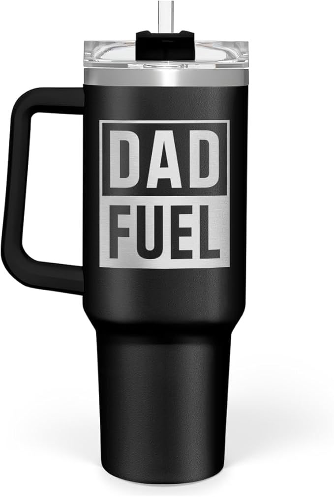 SANDJEST Dad Gifts from Daughter Son, Dad Fuel Tumbler with Handle 40oz, Stainless Steel Insulated Cup Gift Set with Lid & Straw, Coffee Tumblers for Dads Father's Day Birthday Christmas