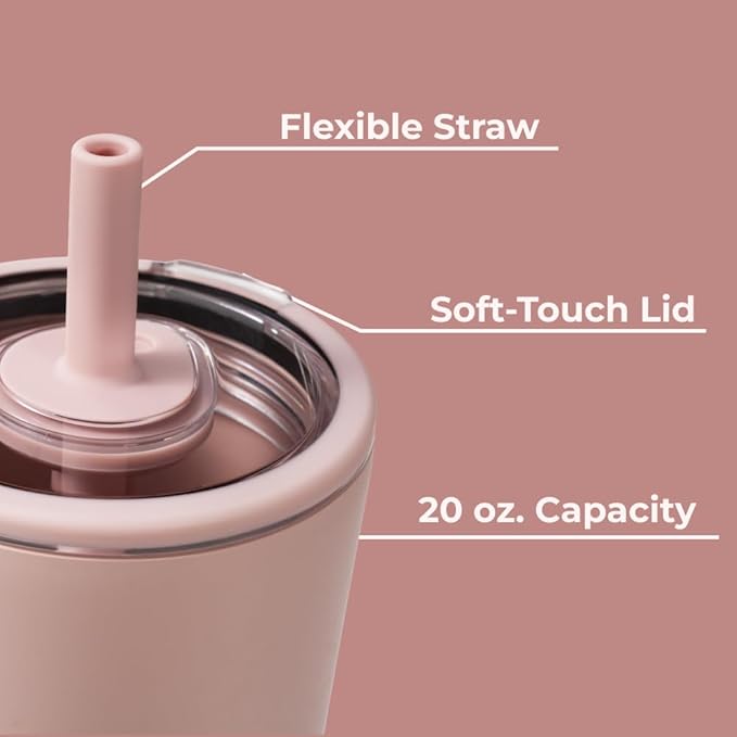 HydroJug Everyday Tumbler 20 oz, Ceramic-Lined Straw Cup, Dusty Rose