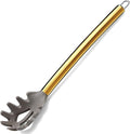 Gold Spaghetti Spoon, Berglander Non-stick Silicone Pasta Server With Titanium Gold Plating Handle, Spaghetti Server For Cooking, Pasta Fork, Noddle Fork, Dishwasher Safe, Easy to Clean
