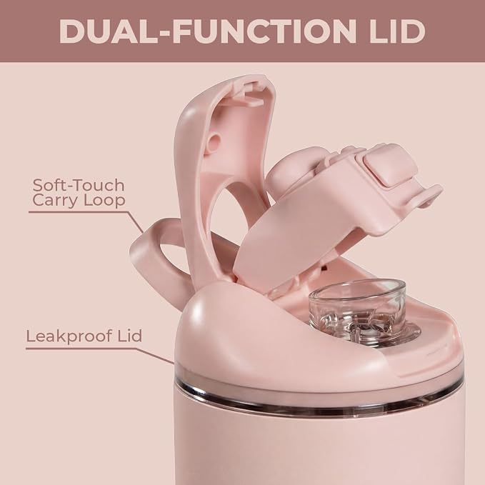 HydroJug Ease2o 14oz Kids Water Bottle with Straw & Chug Lid, Dusty Rose