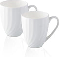 Fine Bone China White Coffee Mugs Set of 2 (12 oz), Ceramic Spiral Pattern Tea Cups, Thin China Coffee Cups, Lightweight Coffee Mugs for Hot Chocolate, Latte, Cappuccino