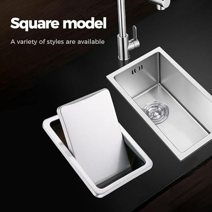 Flap Trash Bin Lid Embedded Countertop Built-in Garbage Can Square Swing Cover Stainless Steel Balance Flap Cover, for Kitchen Bedroom Workbench Office Desk,-Black,Silver,Black