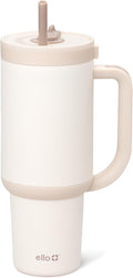 Ello Oasis 40 oz Tumbler with Handle & Retracting Straw | Reusable Insulated Stainless Steel Cup 100% Leakproof, Gifts for Teens Women Men | Keeps cold for 24 Hours, Cup Holder Friendly, Cream Tonal