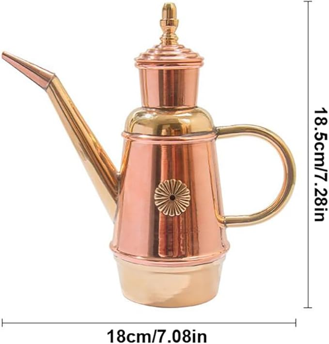 ikasus Olive Oil Dispenser Bottle, Retro Classic European Handmade Copper Oil Pot, Drip Free/Everyday-use Oil Vinegar Cruet, for Kitchen Restaurant Pizza Shop and Bakery, Gold, 450ML