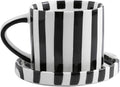 Cup and Saucer Set Hand-Painted Black Stripes, 8 Oz Ceramic Coffee Mug, Espresso Cups, Porcelain Coffee Cup for Cappuccino, Espresso, Coffee, Tea, Cafe Mocha, Latte, Set of Cup Gift for Coffee Lover