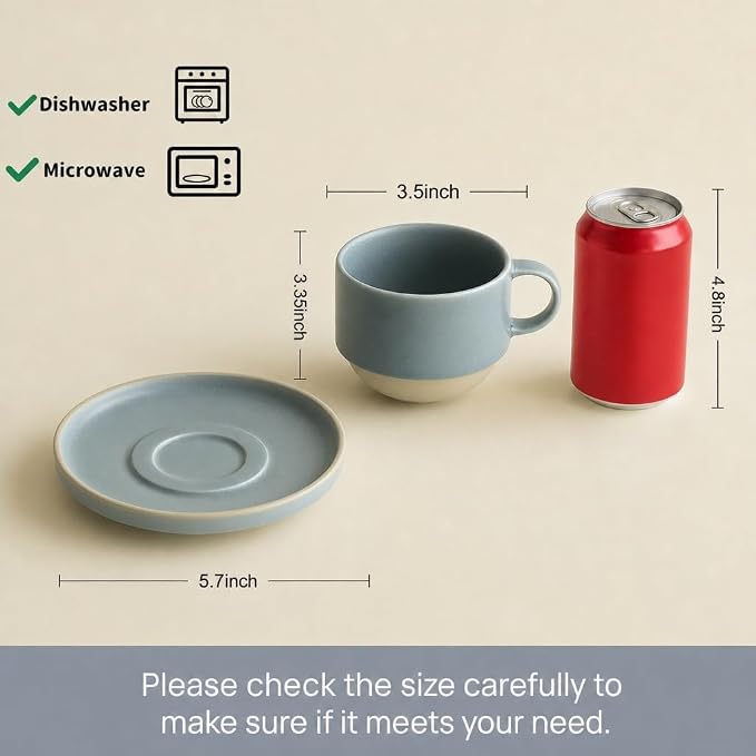 Little minimalist ceramic pottery tea cup with saucer, espresso cup | Matte Light Blue,Durable,Microwave and dishwasher safe, stoneware demitasse cup for lungo,cortado,Matcha, Americano