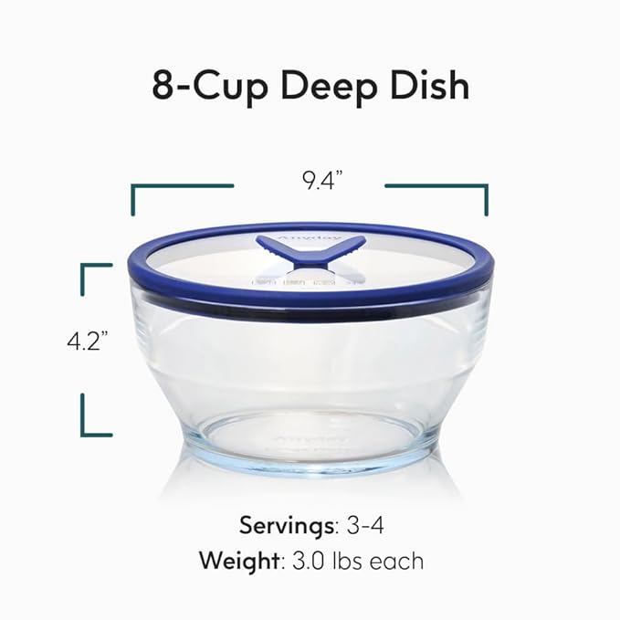 Anyday 8 Cup Glass Microwave Pasta Cooker - BPA Free & Plastic Free Microwave Spaghetti Cooker - Meal Prep & Glass Cookware | Stackable Airtight Nontoxic Storage Container with Vented Lid