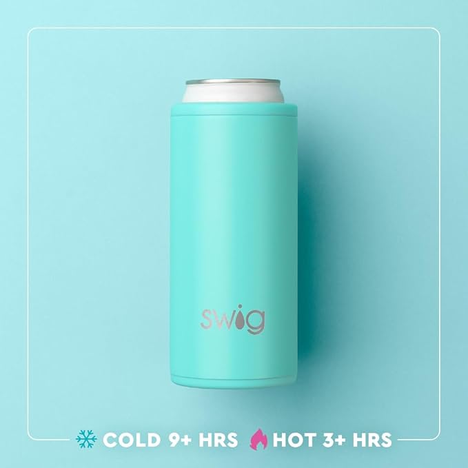 Swig Life Skinny Can Cooler, 12oz Insulated Slim Can Holder, Stainless Steel Cooler, Covers for Tall Beer Bottles, Beach Accessories for Women (Confetti)