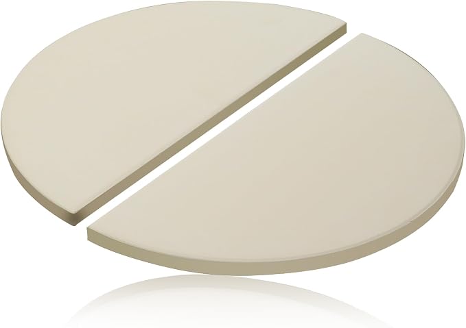 15 Inch Half-Moon Ceramic Heat Deflector Plates for Kamado Joe Classic I, II, III Grill Parts BBQ Accessories, 2-Pack Pizza Stone