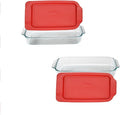 Pyrex 233 3qt Glass Baking Dish & 233-PC Red Food Storage Replacement Lid (2-Pack) - Made in USA