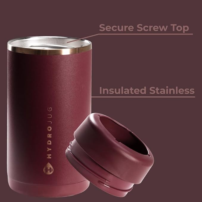 HydroJug Slim Can Cooler 12 oz, Stainless Steel Can Holder, Merlot