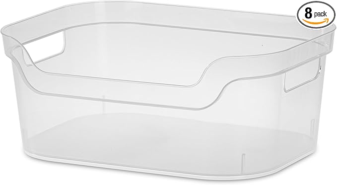 Clear Plastic Storage Bins, 8-Pack Medium Open Front Organizer for Pantry, Kitchen, Fridge & Cabinet, 13" x 9.5" x 5.25 (8)