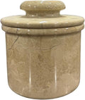 Marble Butter Keeper French Butter Dish Crock with Lid Handcrafted Beige Marble