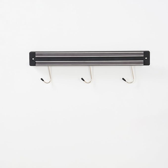 Restaurantware Met Lux 13 Inch Magnetic Knife Holder For Wall 1 Powerful Knife Magnetic Strip - Space-Saving Organizer Securely Hang Kitchen Utensils or Tools Black Plastic Knife Hanger