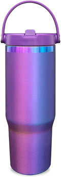 30 oz Tumbler with Handle and Straw, Vacuum Insulated Tumblers with Flip Straw and Top Handle, Leakproof Powder Coated Tumbler, Stainless Steel Travel Mug for Coffee Water (BluePurple, 1 Pack)