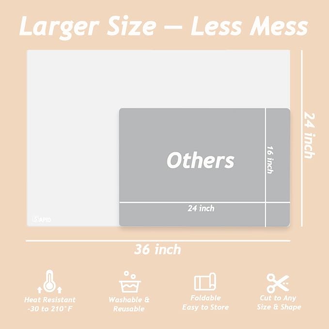 Extra Large Silicone Mat 36" x 24" Place Mats, Heat Resistant Mat for Kitchen Countertop Protector, Thick Placemats Silicone Mats for Kitchen Counter Mat Dining Table Mat, White Translucent, Sapid