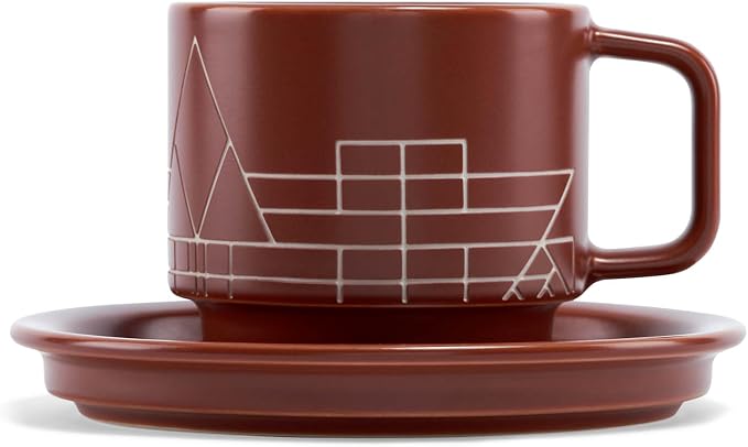 Tea Forte Porcelain Tea Cup and Lid, Steeps 8 oz., Microwave & Dishwasher Safe, Terra - Frank Lloyd Wright