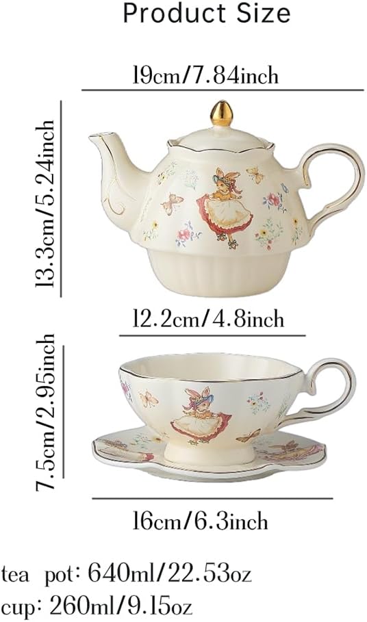 Domini Teapot cup combo,Teapot and Teacup for One,Tea Cup and Saucer Set-Tea Pot Set Gift for Women(Lemon)