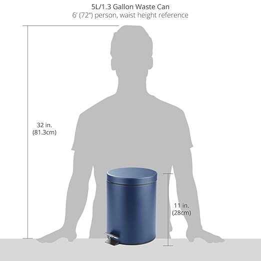 mDesign Pedal Bin — Metal Waste Bin with Pedal, Lid and Plastic Bucket Insert — for Bathroom, Kitchen, and Office — 5 Litre Household Rubbish Bin with Ergonomic Design — Blue