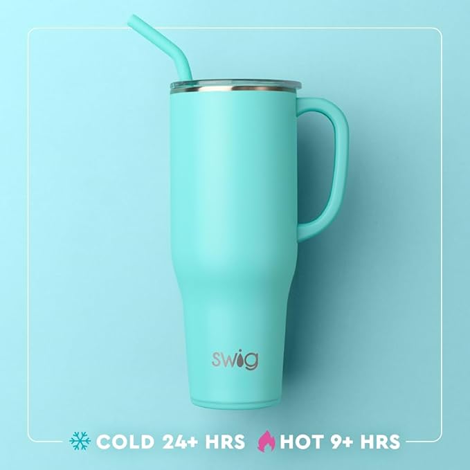 Swig Life 40oz Mega Mug, 40 oz Tumbler with Handle and Straw, Cup Holder Friendly, Dishwasher Safe, Lightweight Extra Large Insulated Tumbler, Stainless Steel (Full Bloom)