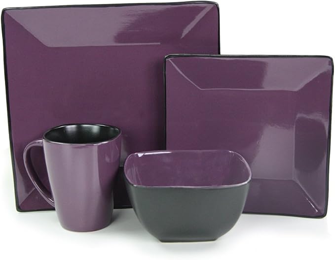 Elama Mulberry Loft 16 Piece Modern Premium Stoneware Dinnerware Set with Complete Settings for 4