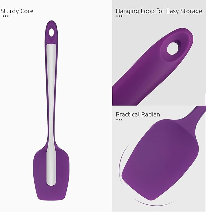 Spatulas Set of 6, Food Grade Silicone Spatulas Rubber Heat Resistant, Stainless Steel Core, Kitchen Utensils Nonstick for for Cooking, Baking and Mixing(purple)
